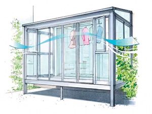 風をしっかり採り込んで、洗濯物が乾きやすい開口