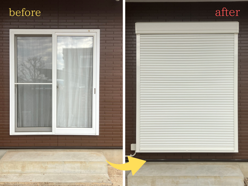 【防犯対策】窓も外壁も壊さない後付け施工｜LIXILリフォームシャッター（電動）設置工事 ～茨城県土浦市～