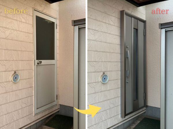 裏口ドア交換の施工事例｜LIXILリシェント玄関ドア3 M77型を採用し、防犯性・断熱性・デザイン性を改善