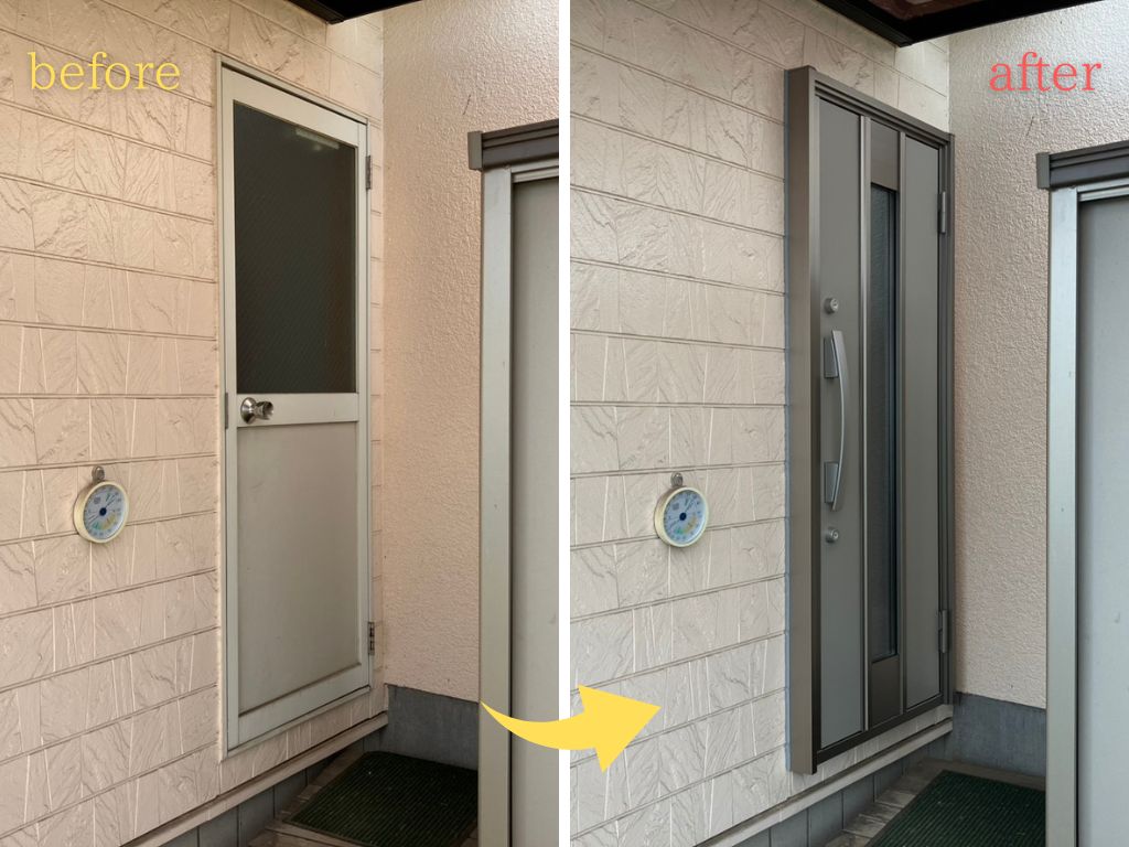 裏口ドア交換の施工事例｜LIXILリシェント玄関ドア3 M77型を採用し、防犯性・断熱性・デザイン性を改善