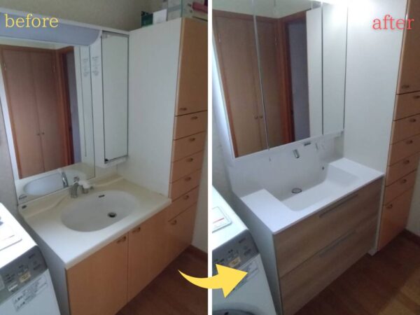 【茨城県つくば市】洗面化粧台リフォーム｜LIXIL「クレヴィ」で収納力とお手入れのしやすさをアップ