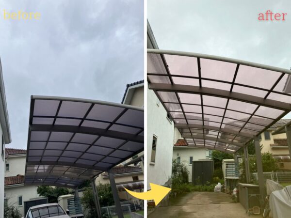 カーポートの屋根をきれいに！ポリカーボネート交換の施工事例